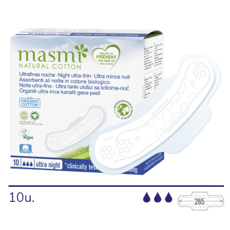 Masmi Natural Cotton Maternity - Compresas postparto, 10uds.