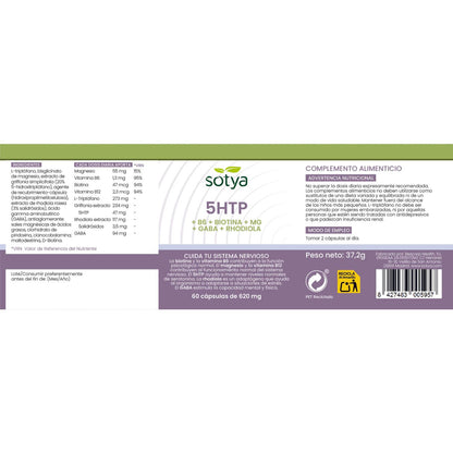 Sotya 5HTP con B6 + Biotina + Mg + Gaba + Rhodiola 620mg - 60 cápsulas