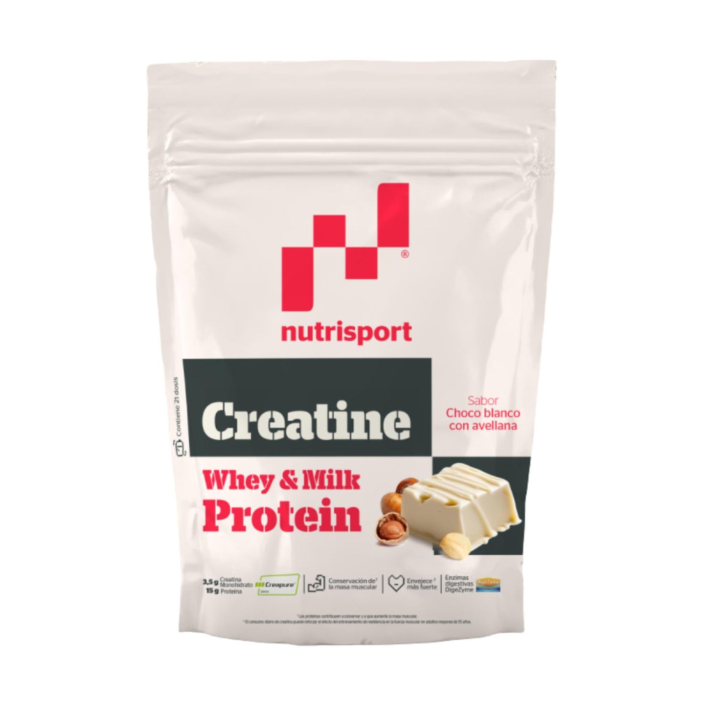Nutrisport Creatina Creapure® y Proteina - 500g - Sabor Choco blanco con avellana